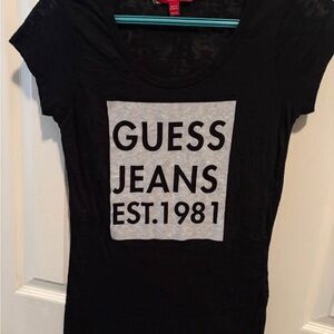 Guess Black Short Sleeve Tee with Gray Logo Block